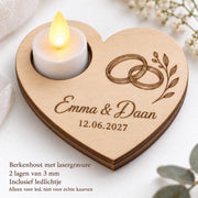 Houten hart met ledlichtje als trouwbedankje – product- en uitvoeringsvoorbeeld 6