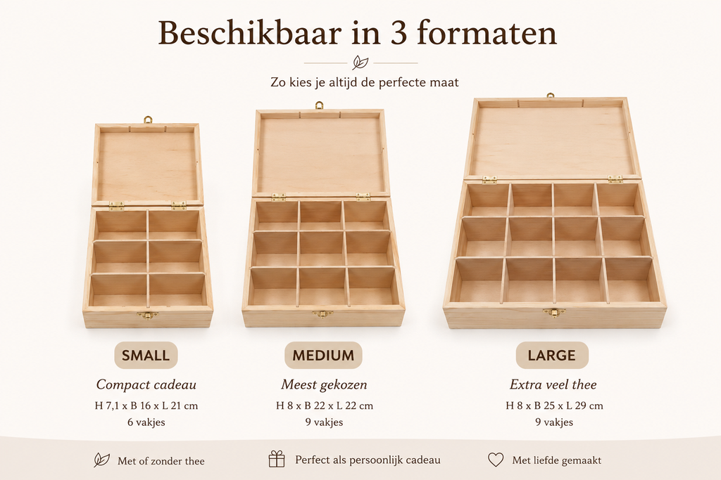 Gepersonaliseerde Houten Theedoos met Gravure – Verkrijgbaar met of zonder Thee