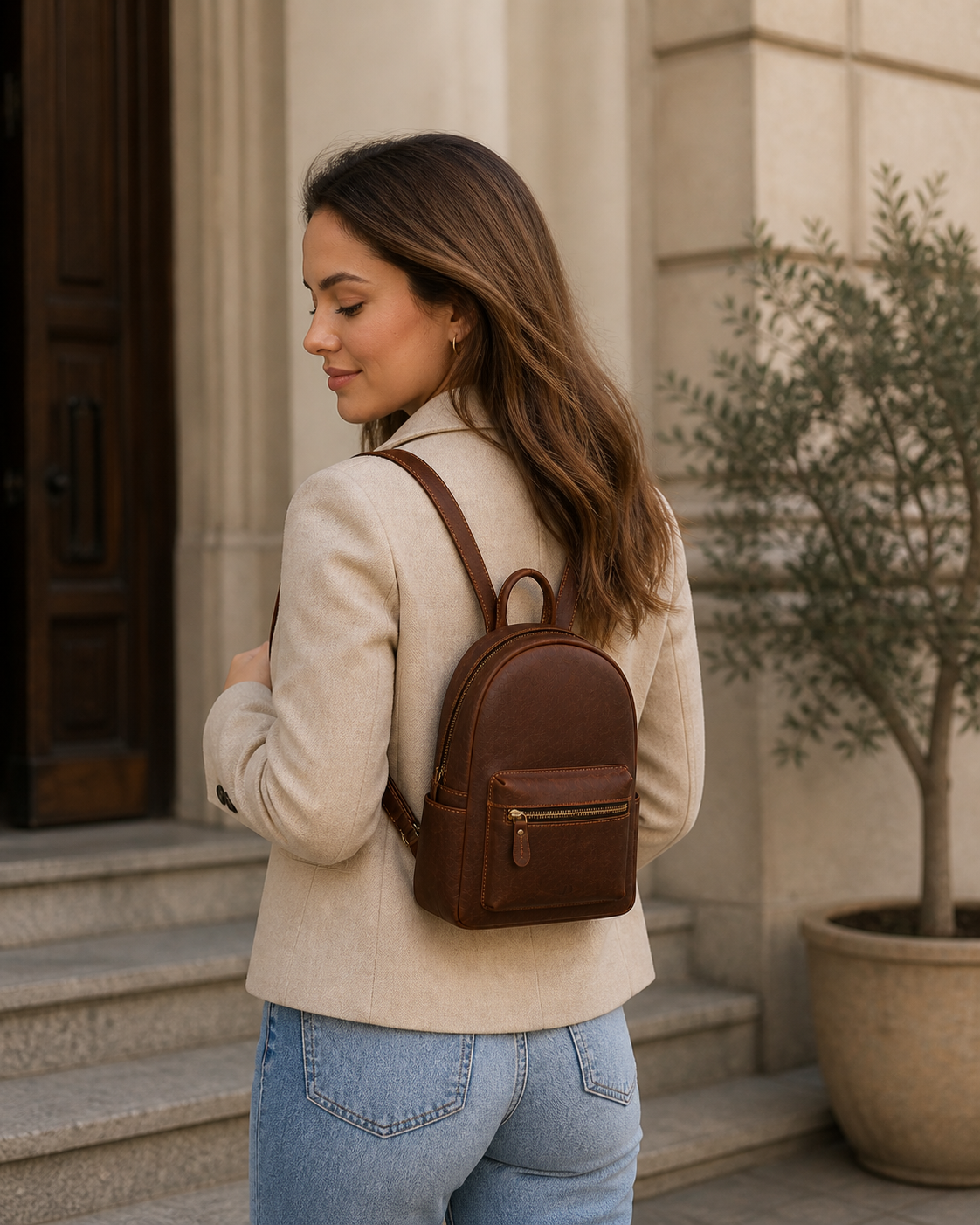 Leren Rugzakje met Naam – Compact & Tijdloos Design