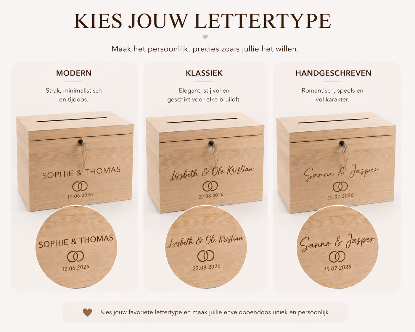 Gepersonaliseerde Enveloppendoos Bruiloft met Sleutel – Houten Kaartenbox met Namen & Datum
