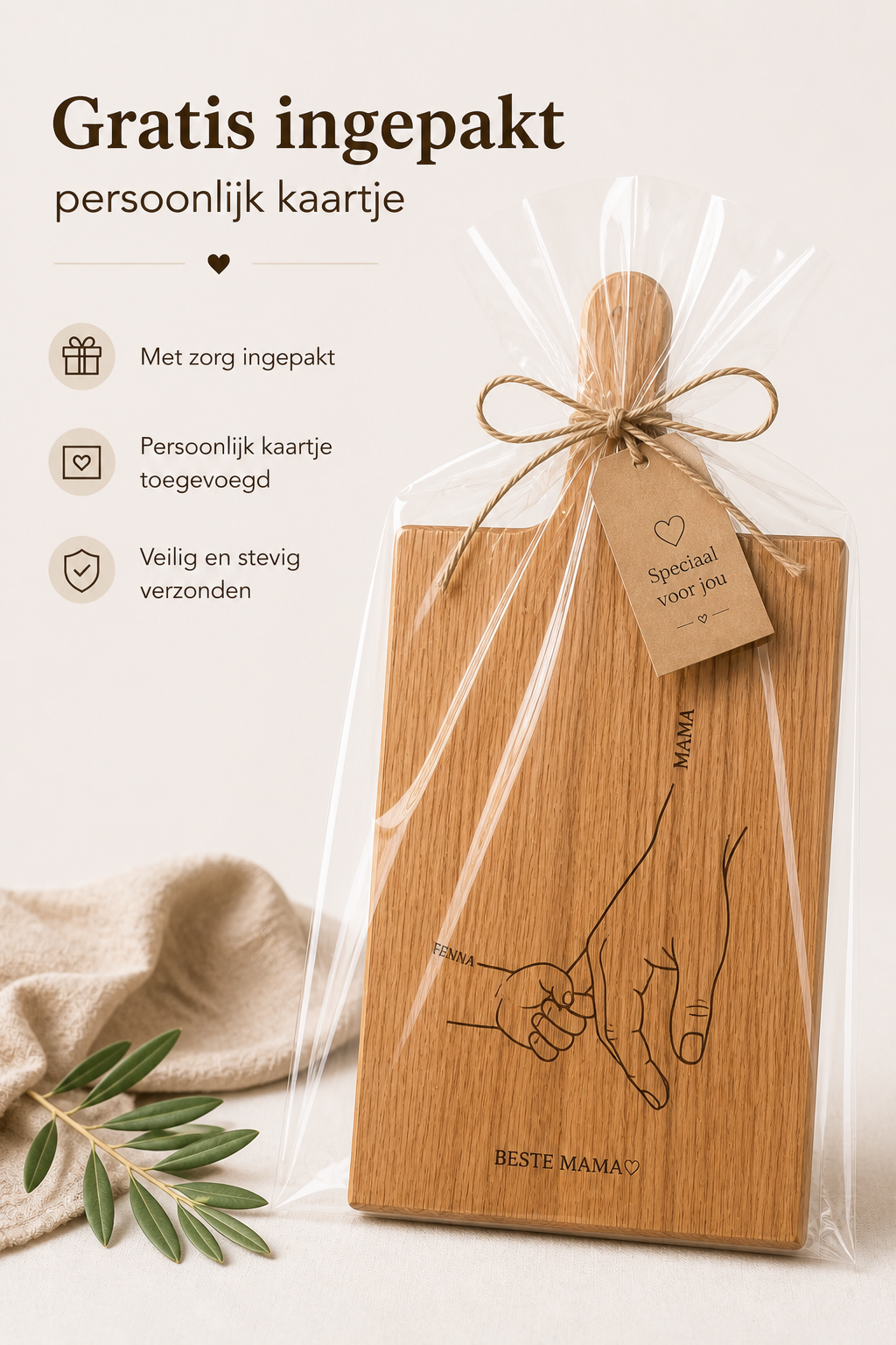 Eiken Serveerplank met Persoonlijke Gravering – Moeder & Kind