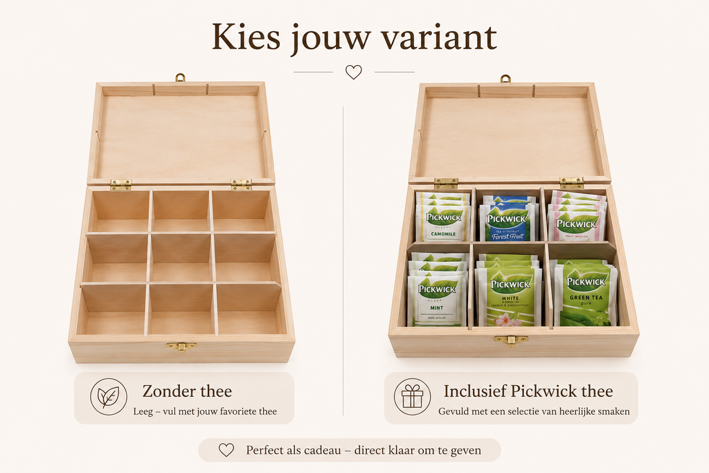 Gepersonaliseerde Houten Theedoos met Gravure – Verkrijgbaar met of zonder Thee