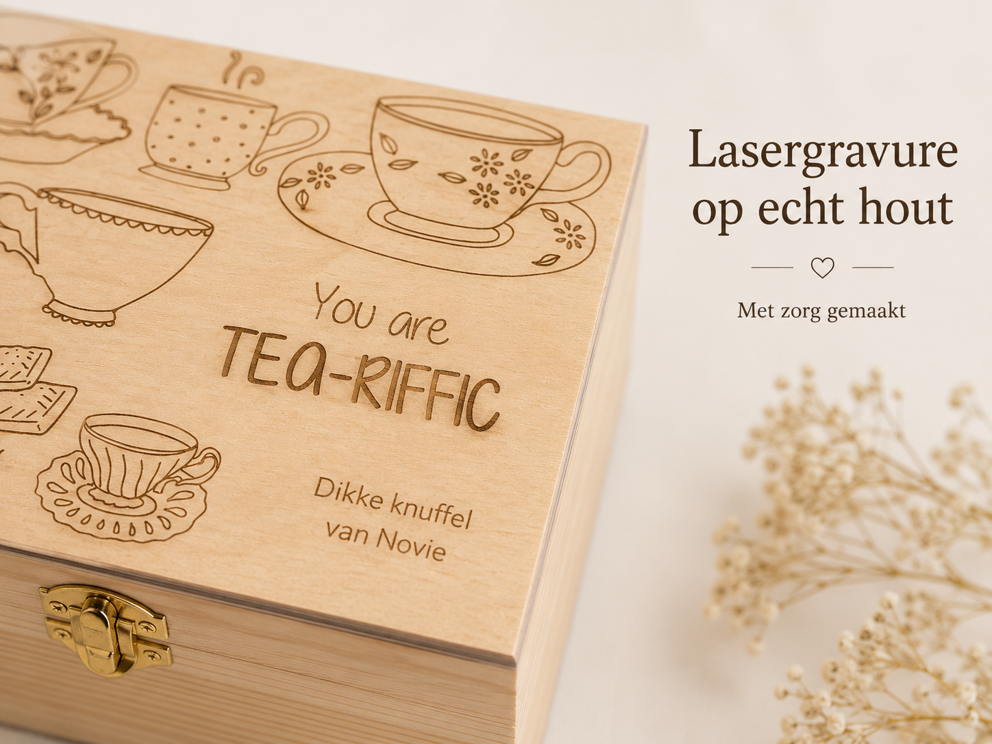 Gepersonaliseerde Houten Theedoos met Gravure – Verkrijgbaar met of zonder Thee