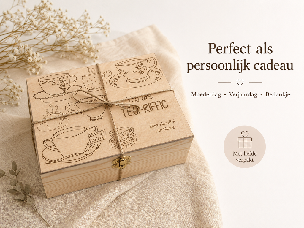 Gepersonaliseerde Houten Theedoos met Gravure – Verkrijgbaar met of zonder Thee