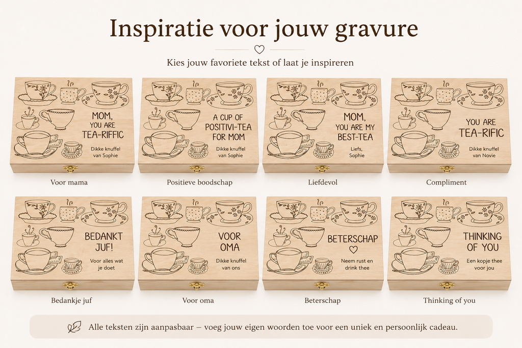 Gepersonaliseerde Houten Theedoos met Gravure – Verkrijgbaar met of zonder Thee