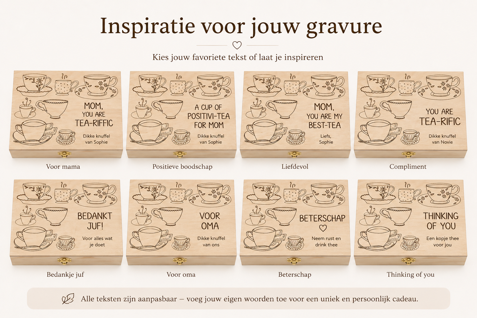 Gepersonaliseerde Houten Theedoos met Gravure – Verkrijgbaar met of zonder Thee