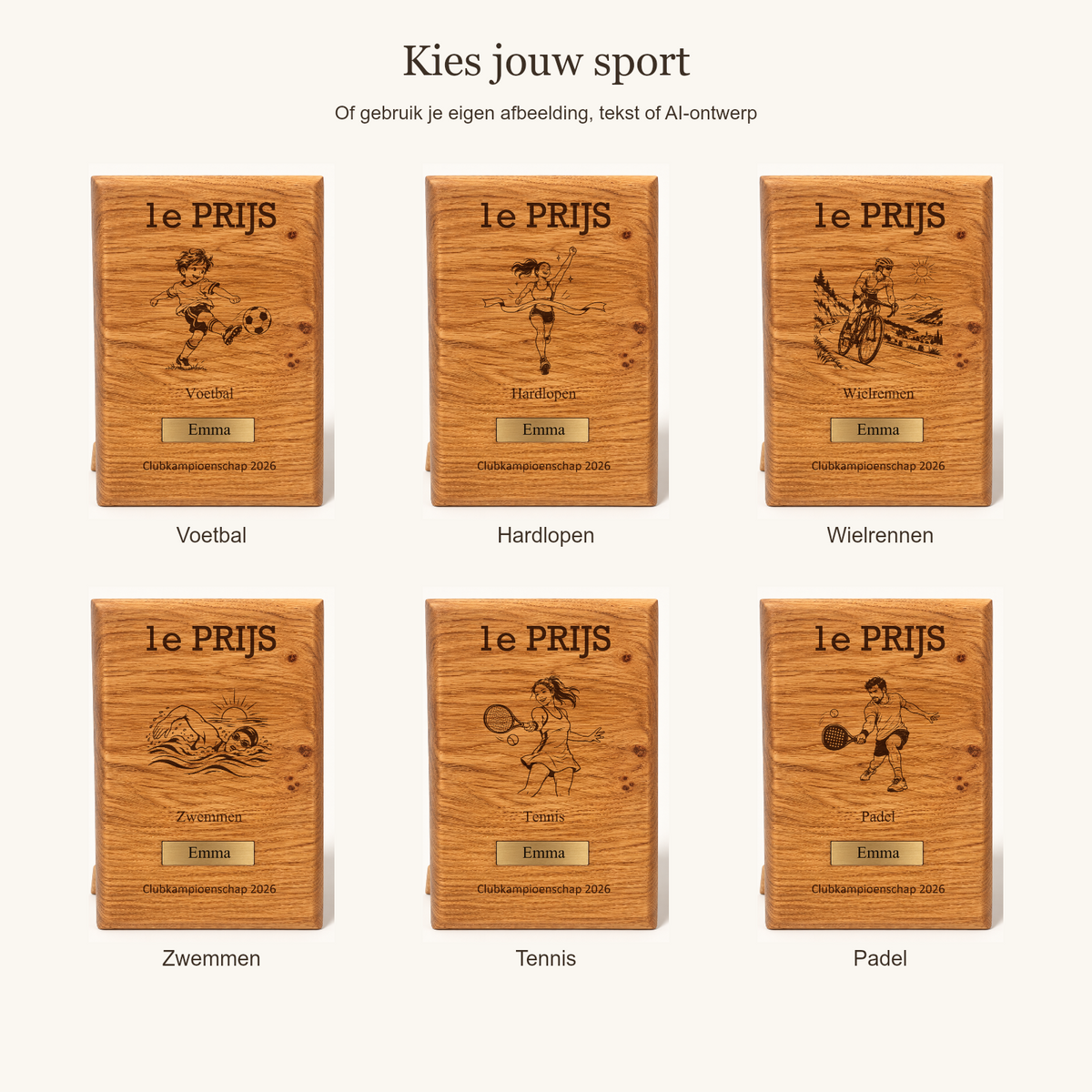 Zes sportontwerpen op fotografische awards: voetbal, hardlopen, wielrennen, zwemmen, tennis en padel