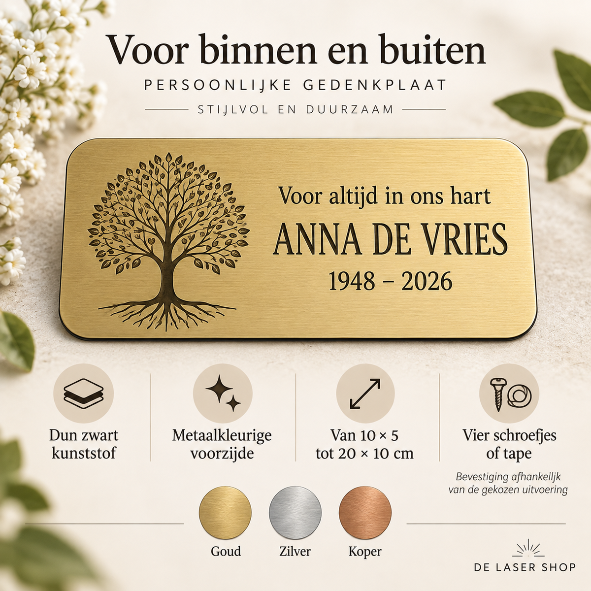 Dun zwart kunststof voor binnen en buiten, maten van 10 × 5 tot 20 × 10 cm, drie kleuren