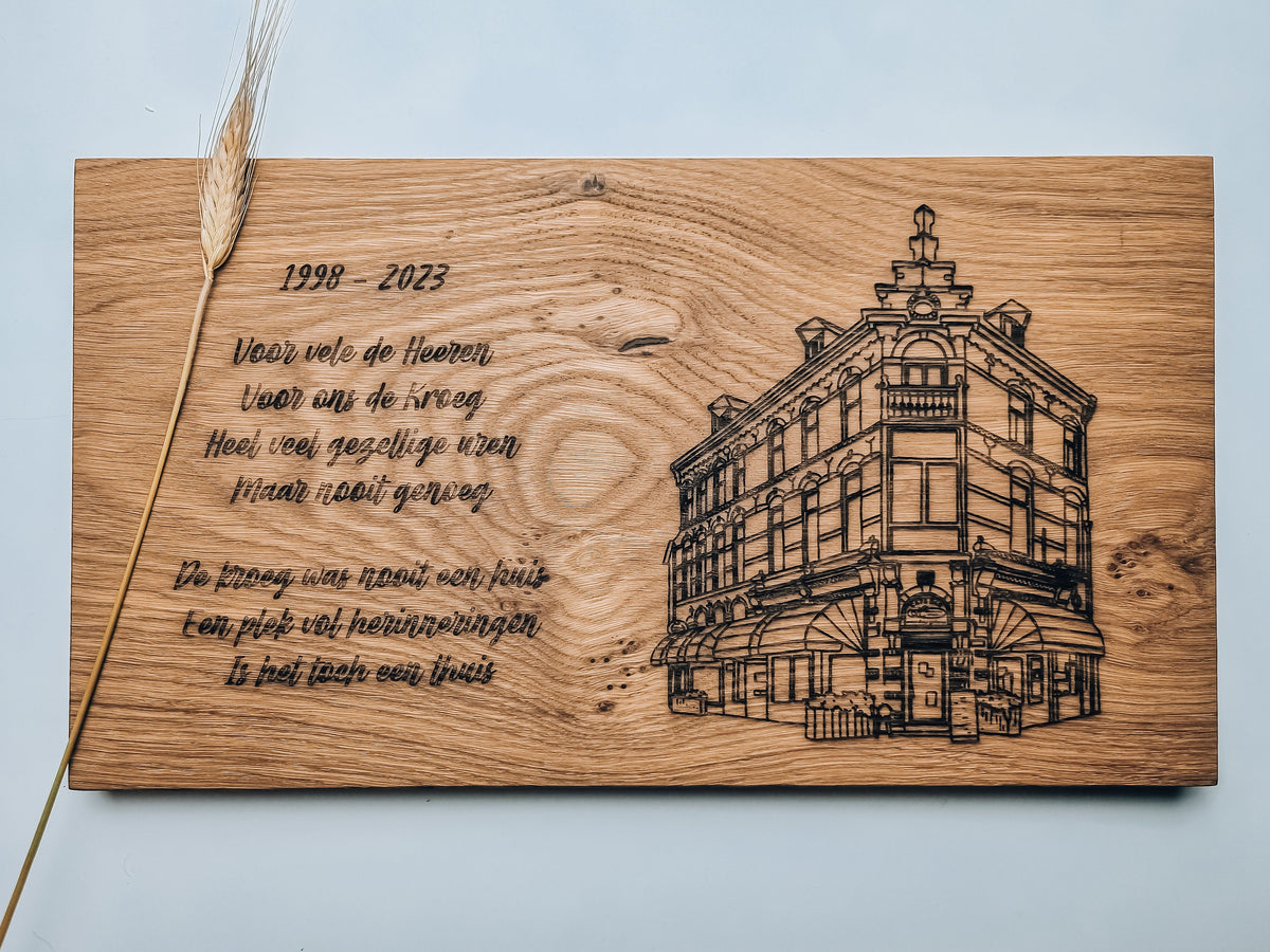 Eiken serveerplank met tekening van je bedrijfspand – 1