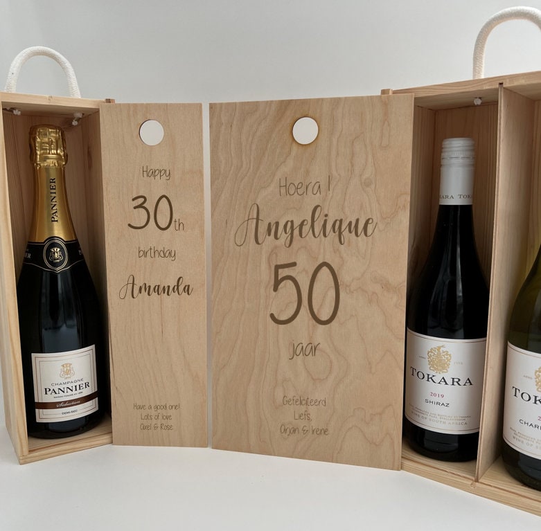 Houten wijnkist met persoonlijke verjaardagsgravure – productfoto 1