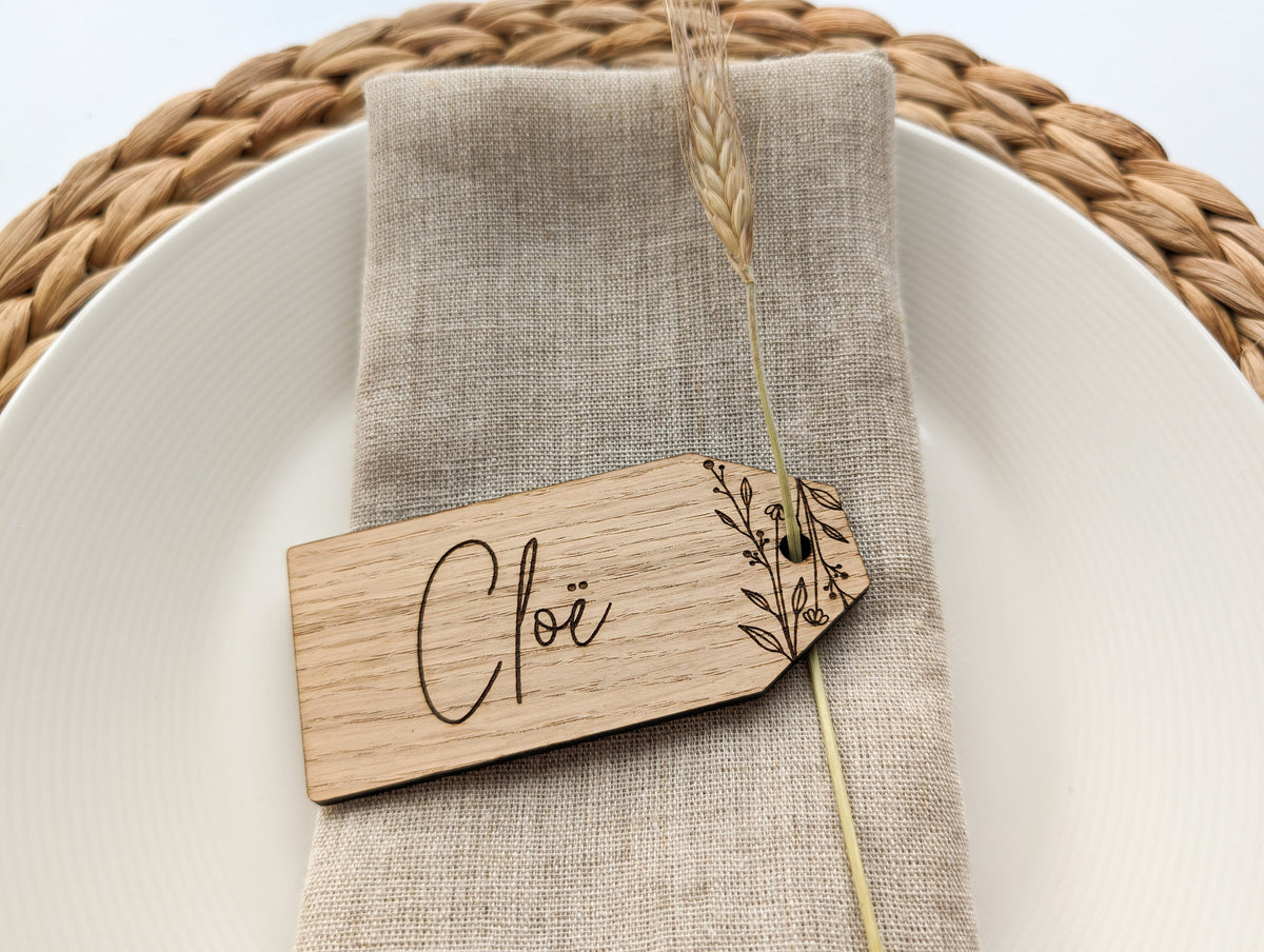 Eiken naamlabels voor kerstdiner en feest – origineel product- en uitvoeringsvoorbeeld 2