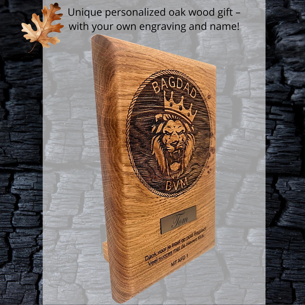 Eikenhouten award met gravure en naamplaatje – 1