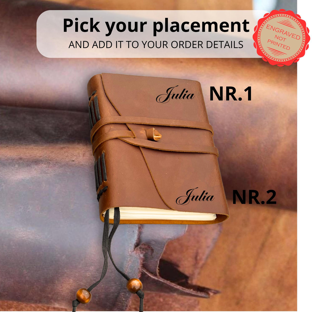Leren notitieboek met veter en naam – 3