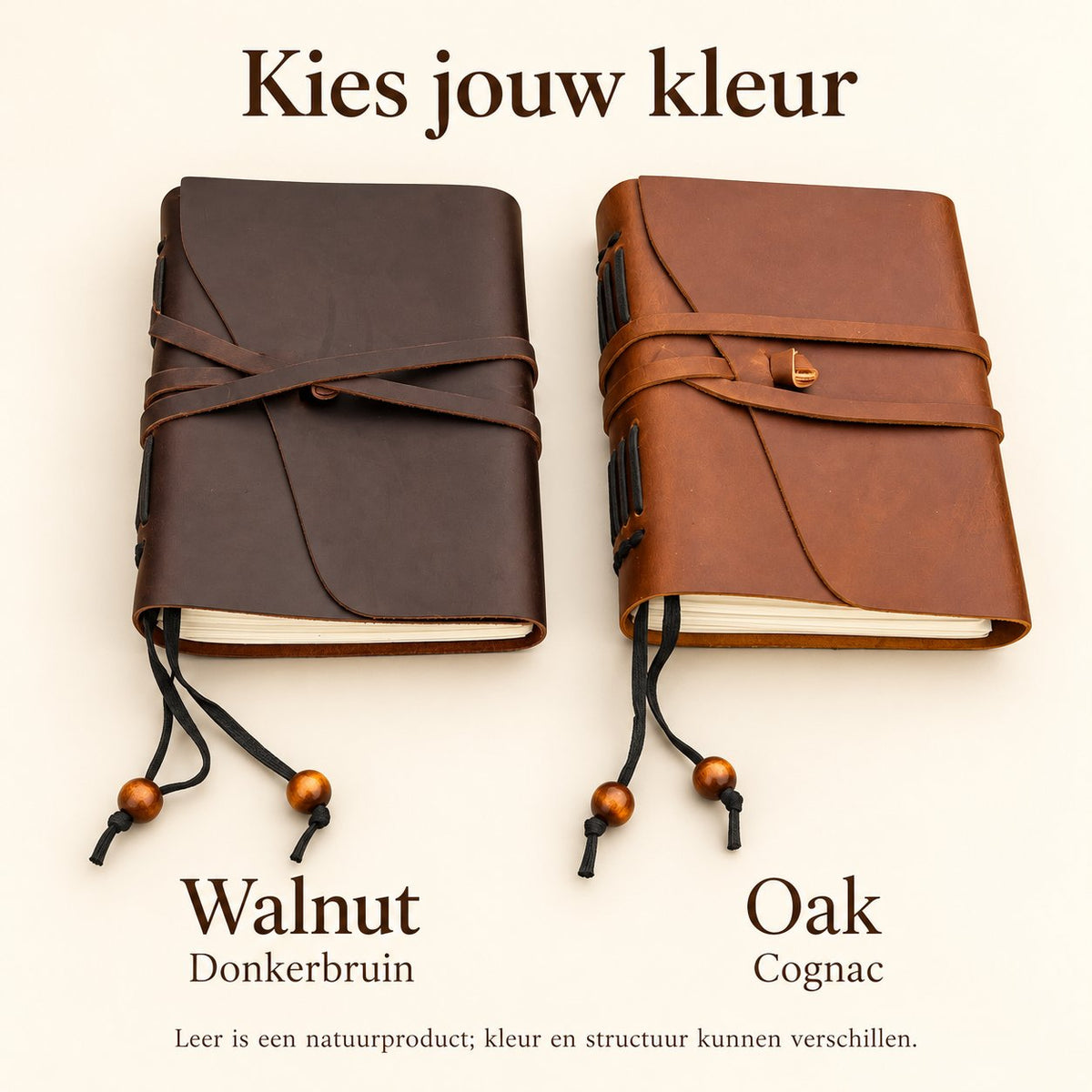 Kies jouw kleur: Walnut donkerbruin of Oak cognac