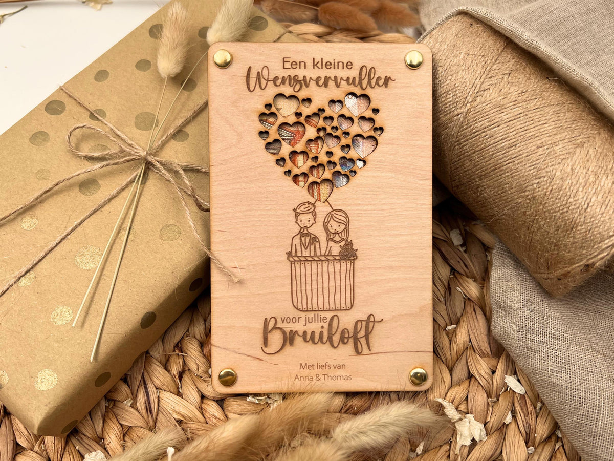 Houten geldhouder voor een bruiloft – Wensvervuller – productvoorbeeld