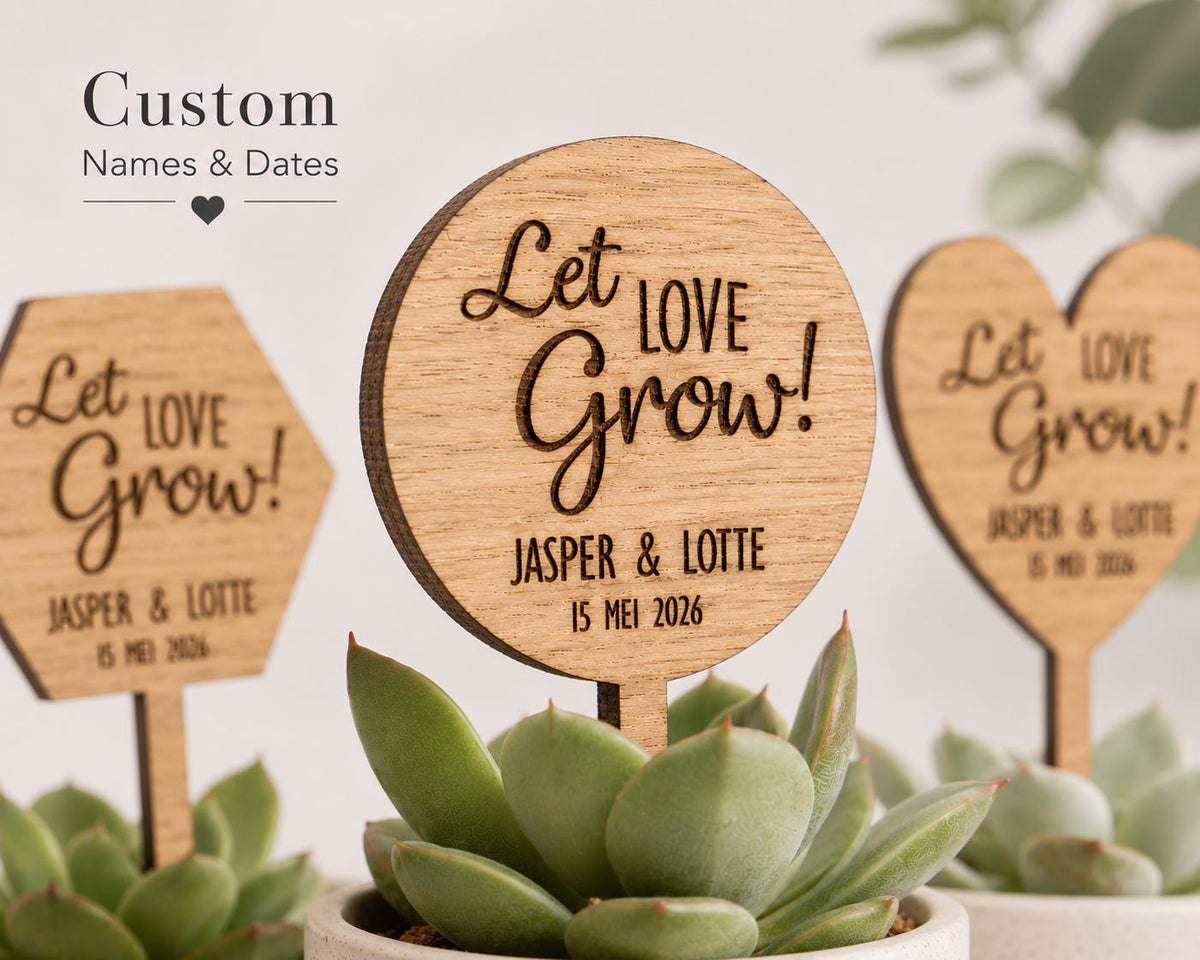 Houten plantenstekers voor je bruiloft – Let Love Grow – product- en uitvoeringsvoorbeeld 2