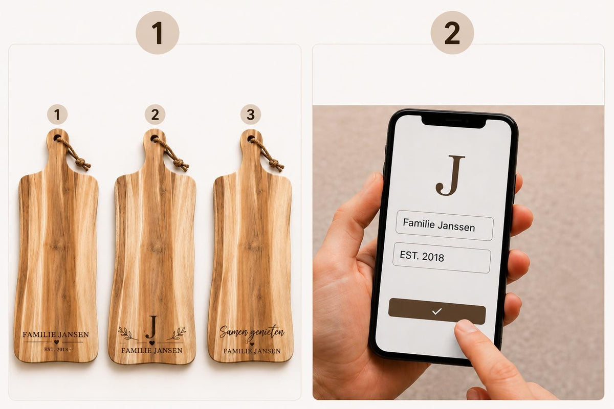 Familieborrelplank met naam of eigen ontwerp – 60 cm – uitvoering en ontwerpvoorbeeld 3