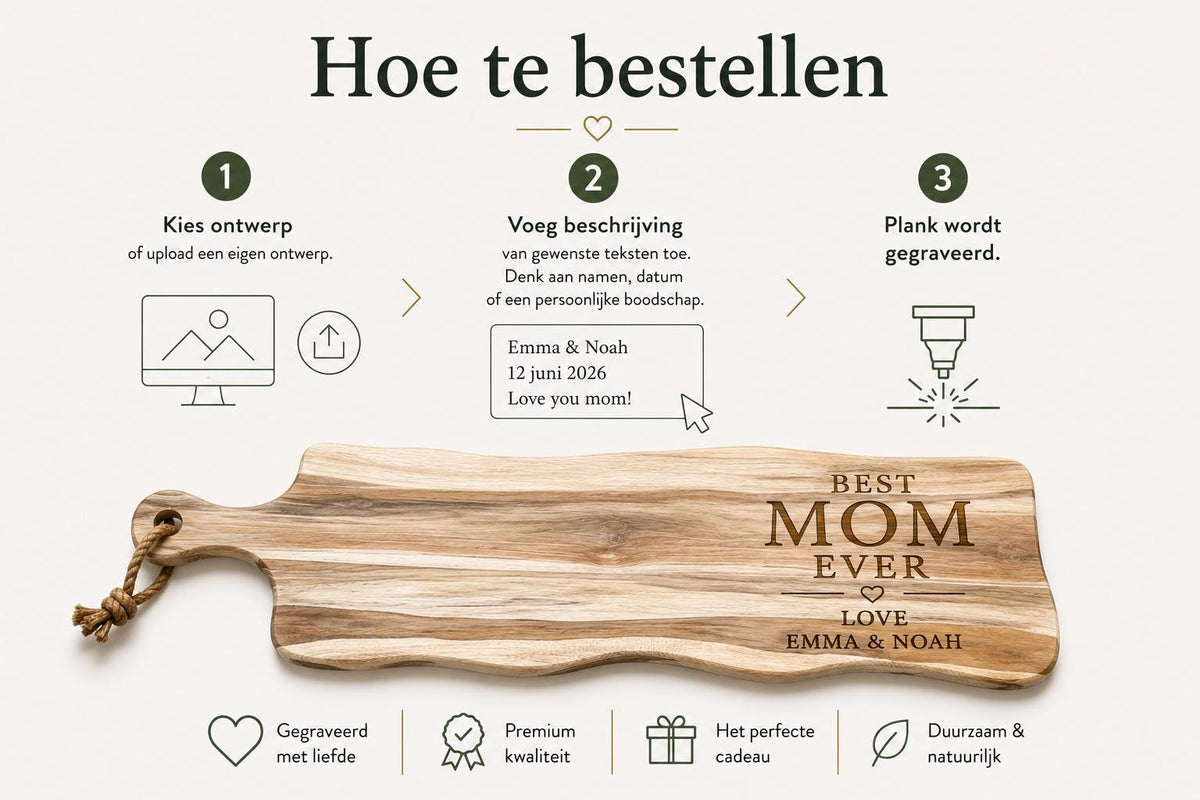 Borrelplank voor mama met persoonlijke gravure – 60 cm – uitvoering en ontwerpvoorbeeld 5