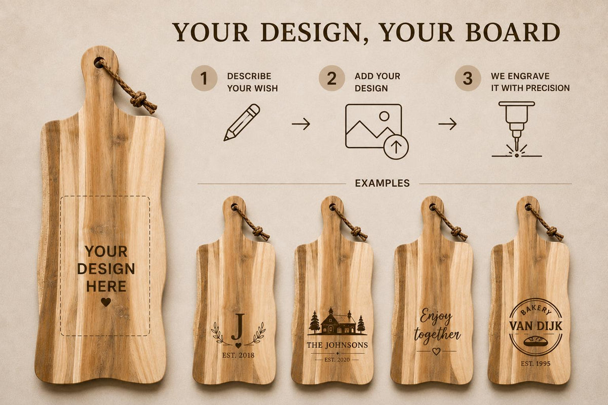 Familieborrelplank met naam of eigen ontwerp – 60 cm – uitvoering en ontwerpvoorbeeld 5