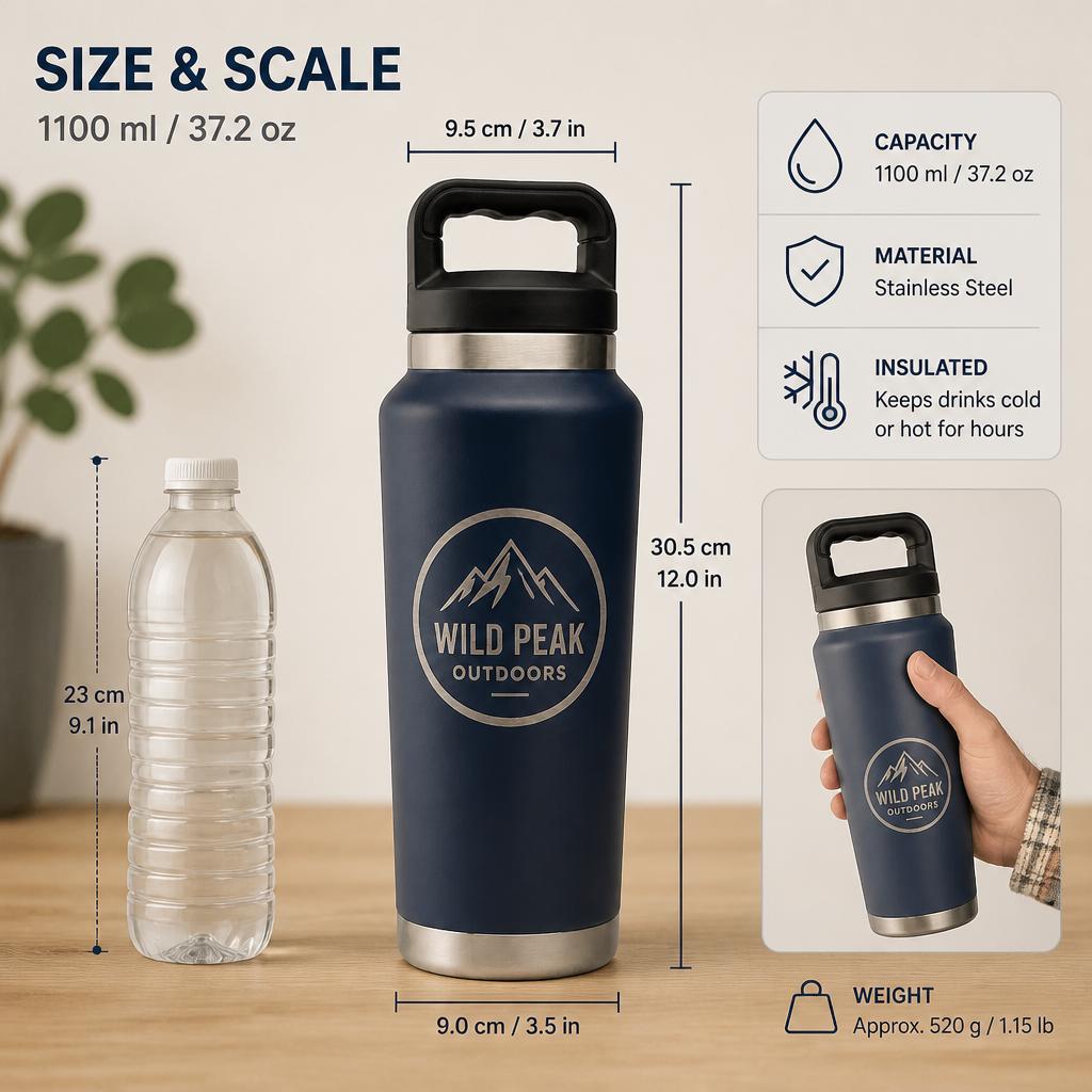Thermosfles 1,1 liter met naam of eigen logo – productfoto 4