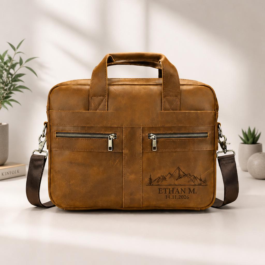 Leren business tas met naam of logo – 1