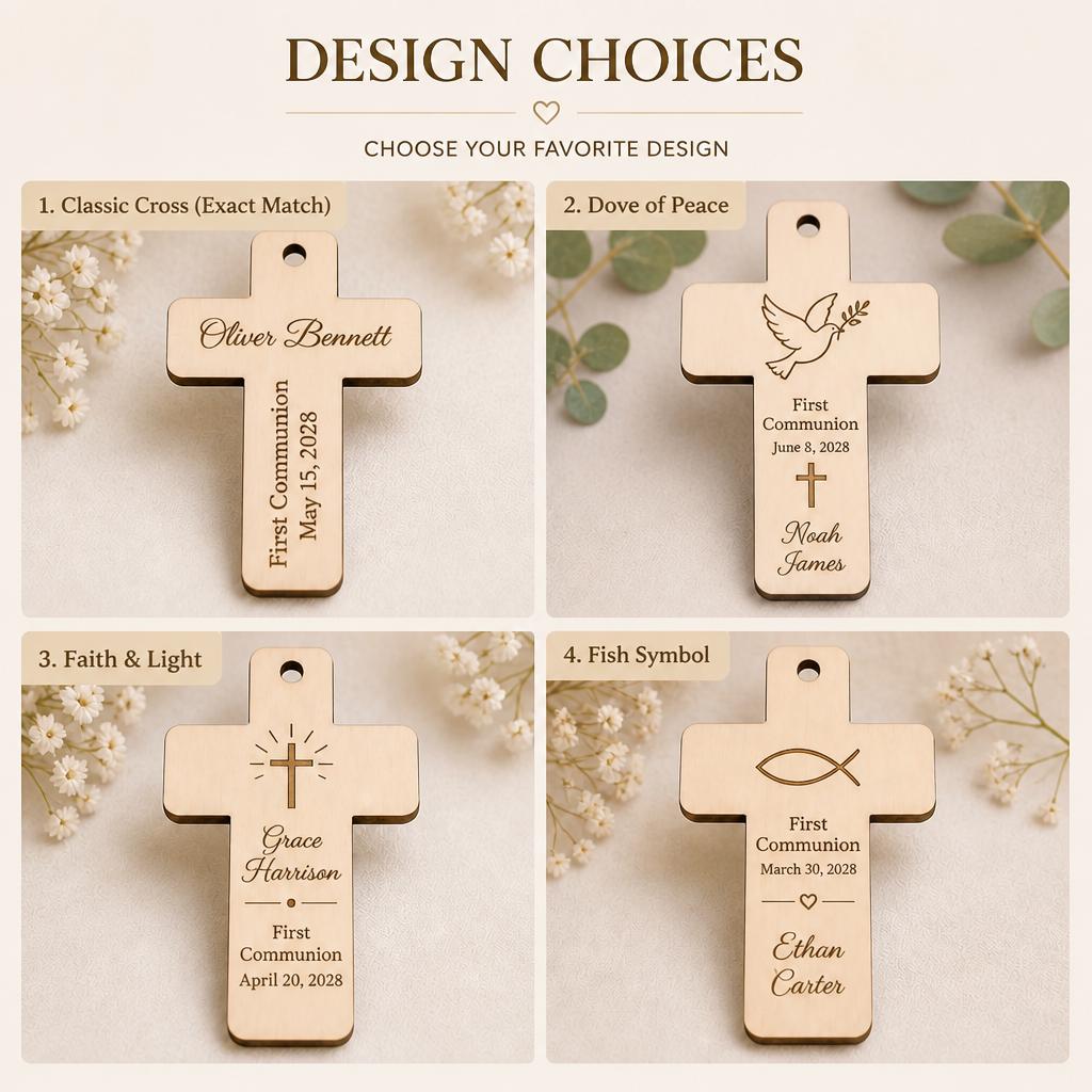 Houten kruisjes met naam als doop- of communiebedankje – product- en ontwerpvoorbeeld 3