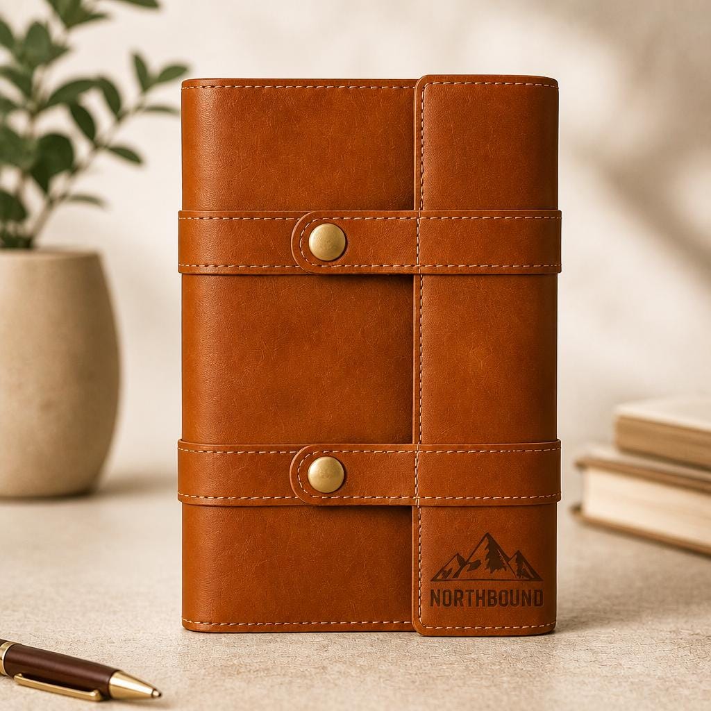 Compact leren notitieboek met naam of logo