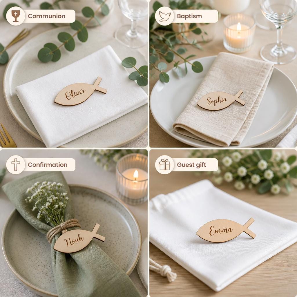 Houten vis naamkaartjes voor doop en communie – product- en ontwerpvoorbeeld 3