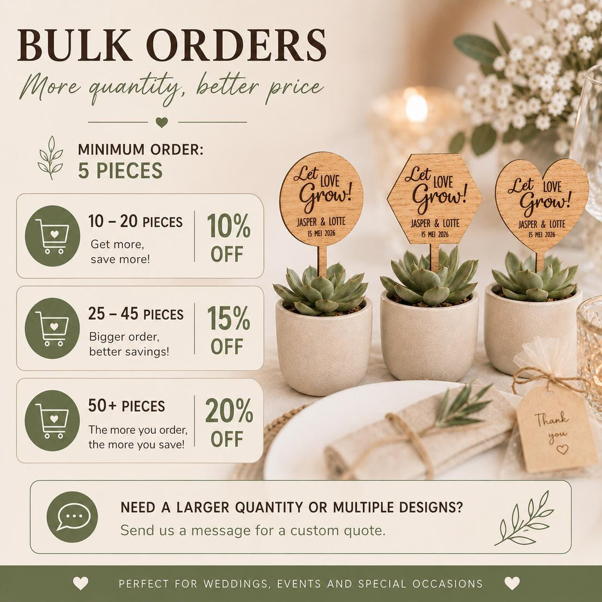 Houten plantenstekers voor je bruiloft – Let Love Grow – product- en uitvoeringsvoorbeeld 4