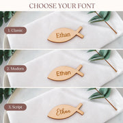 Houten vis naamkaartjes voor doop en communie – product- en ontwerpvoorbeeld 2