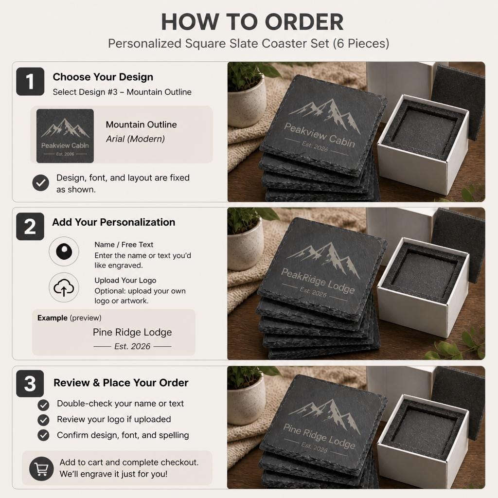 Leisteen onderzetters met logo – set van 6 – 3