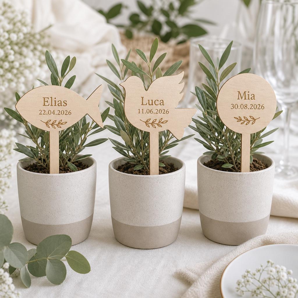 Houten plantenstekers voor doop en communie – product- en ontwerpvoorbeeld 1