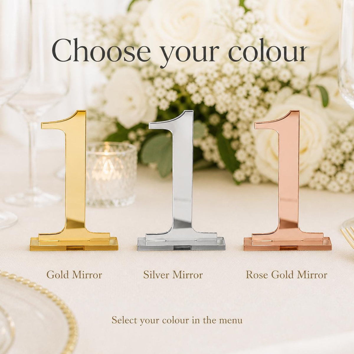 Spiegelacryl tafelnummers in goud, zilver of roségoud – product- en uitvoeringsvoorbeeld 3