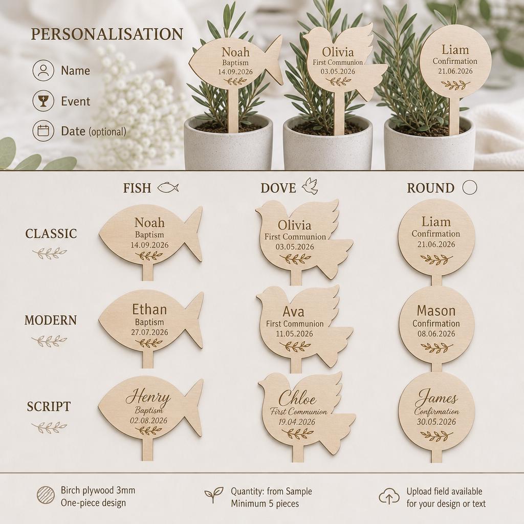 Houten plantenstekers voor doop en communie – product- en ontwerpvoorbeeld 5