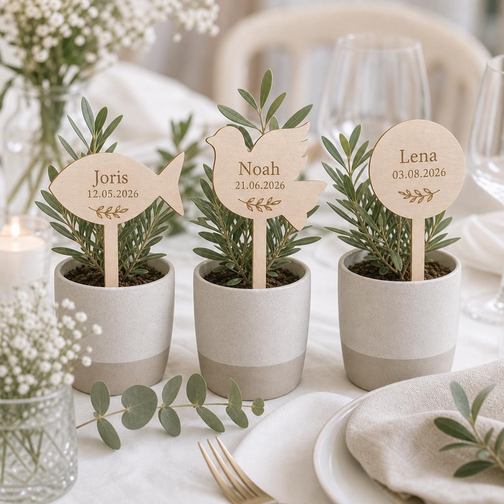 Houten plantenstekers voor doop en communie – product- en ontwerpvoorbeeld 2