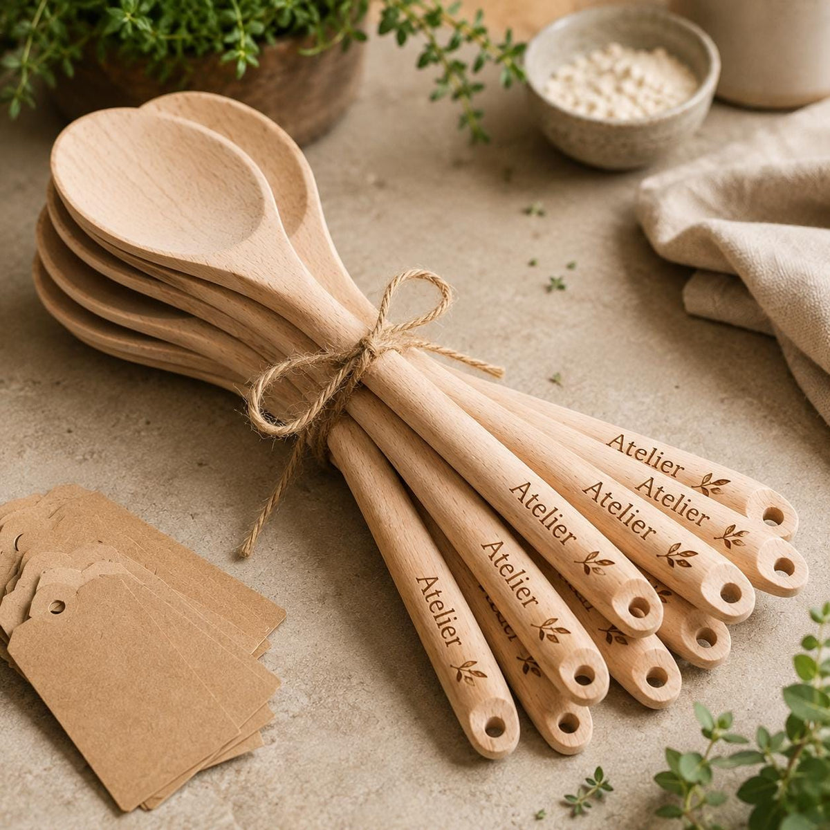 Houten lepels met logo op het handvat