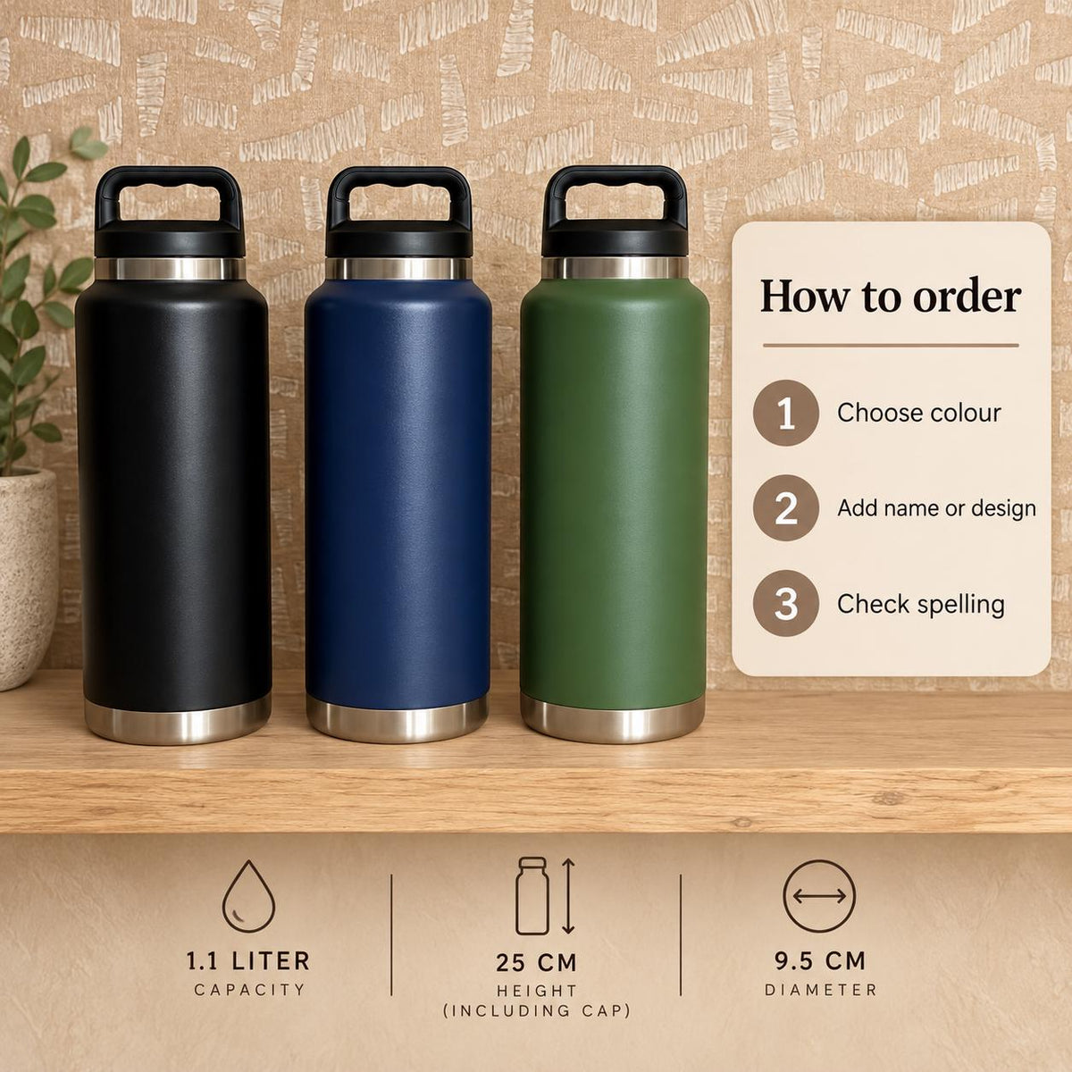 Waterfles 1,1 liter met handgreep en naam – 5