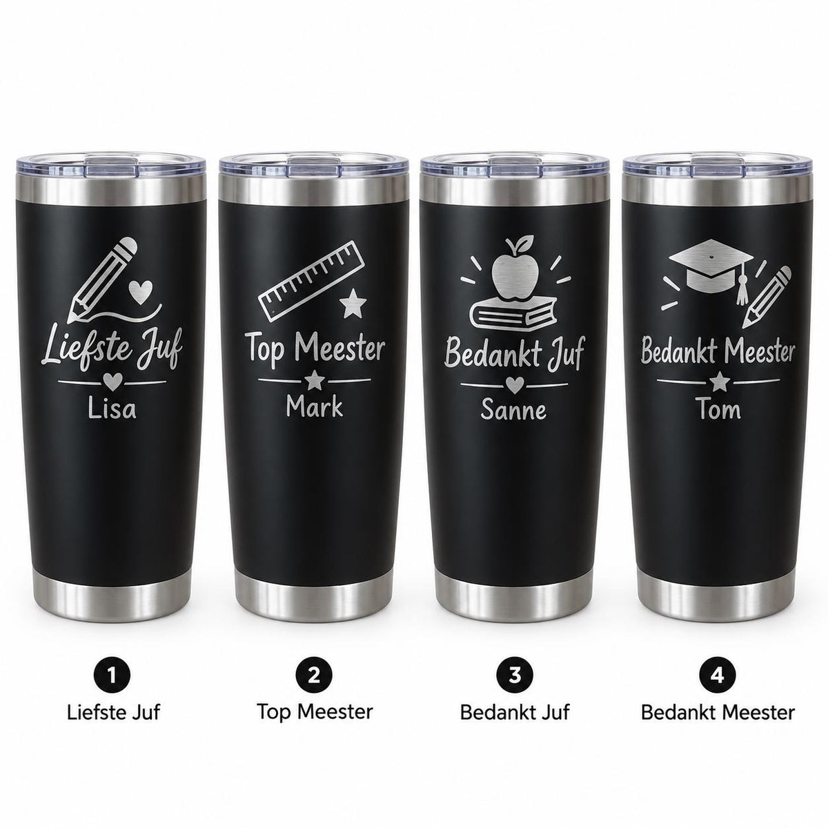 Zwarte thermosbeker voor juf of meester – 500 ml – productfoto 2