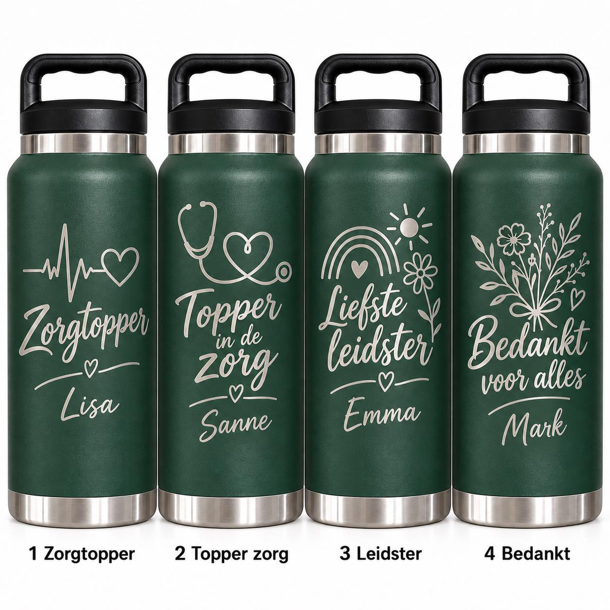 Grote waterfles als zorgbedankje – 1,1 liter – origineel product- en uitvoeringsvoorbeeld 2