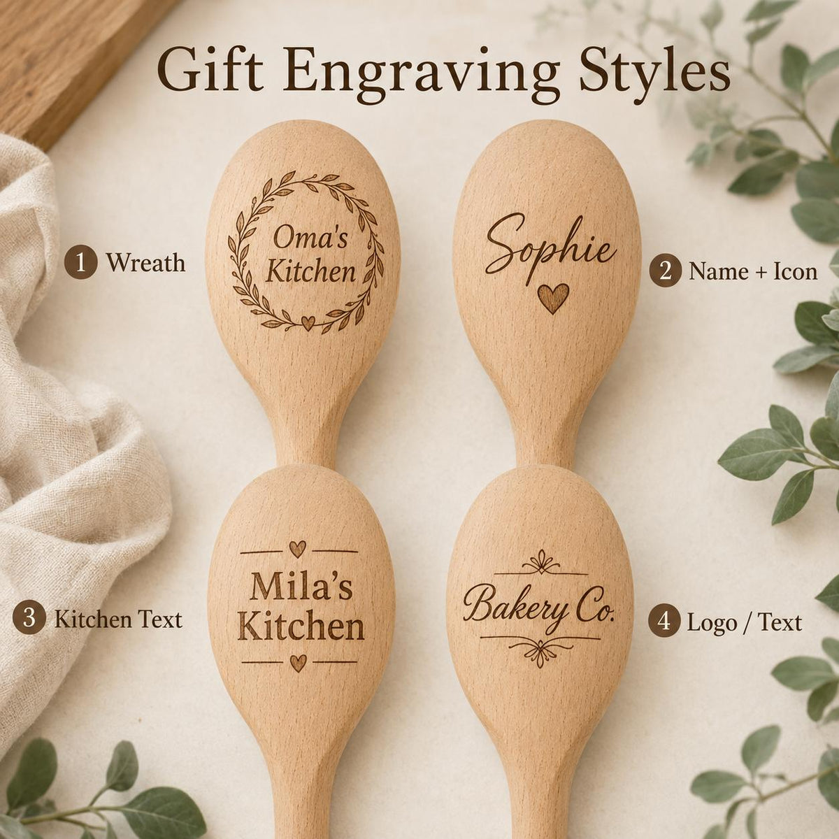 Houten lepel met gravure op de lepelkop – productfoto 3