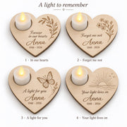 Houten herinneringshart met naam en ledlichtje – origineel product- en uitvoeringsvoorbeeld 4