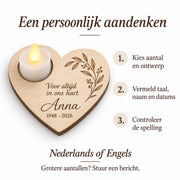 Houten herinneringshart met naam en ledlichtje – origineel product- en uitvoeringsvoorbeeld 8