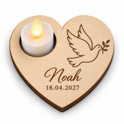 Houten hart met ledlichtje voor doop en communie – product- en ontwerpvoorbeeld 1
