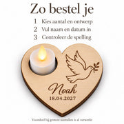 Houten hart met ledlichtje voor doop en communie – product- en ontwerpvoorbeeld 5