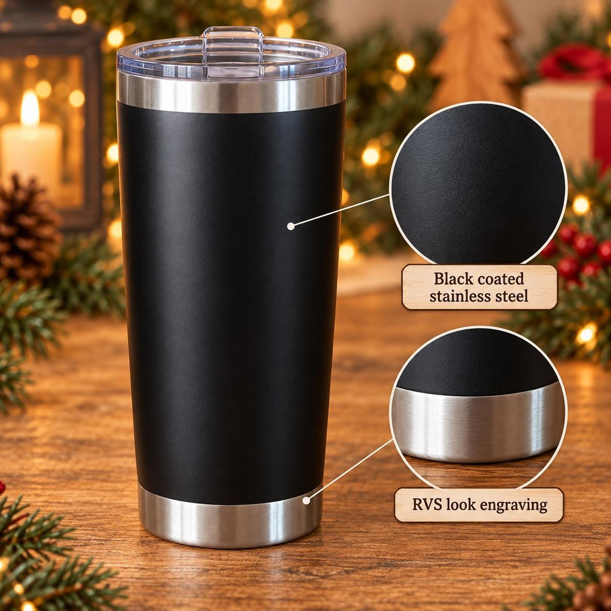 Zwarte kerstbeker met naam – 500 ml – origineel product- en uitvoeringsvoorbeeld 3