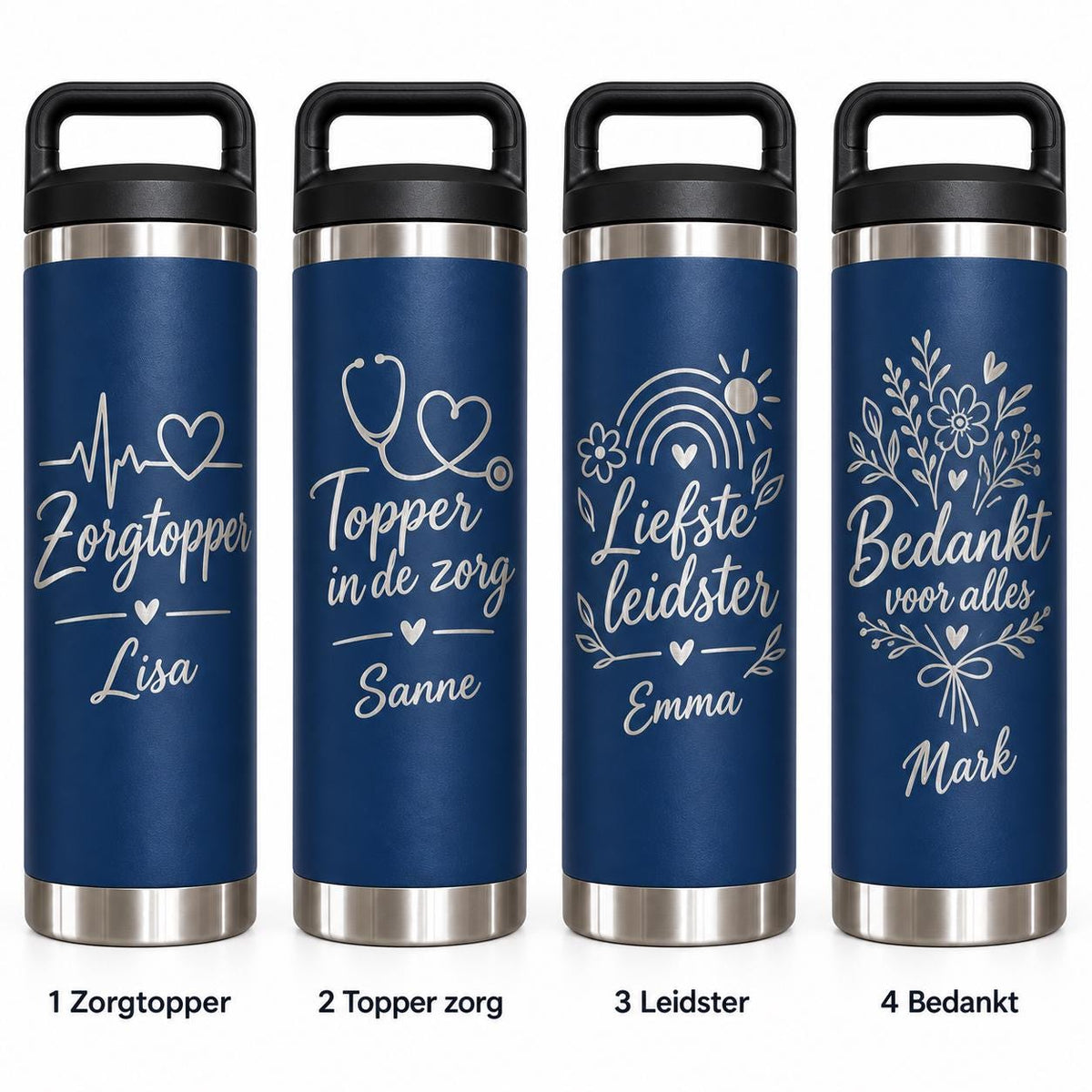 Waterfles als zorgbedankje met naam – 500 ml – origineel product- en uitvoeringsvoorbeeld 2