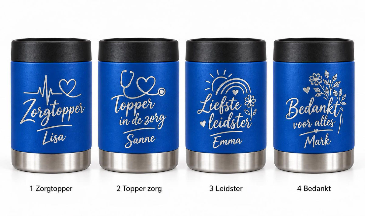Blikkoeler als zorgbedankje met naam – 330 ml – origineel product- en uitvoeringsvoorbeeld 2