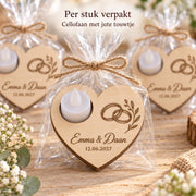 Houten hart met ledlichtje als trouwbedankje – product- en uitvoeringsvoorbeeld 4