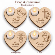 Houten hart met ledlichtje voor doop en communie – product- en ontwerpvoorbeeld 3