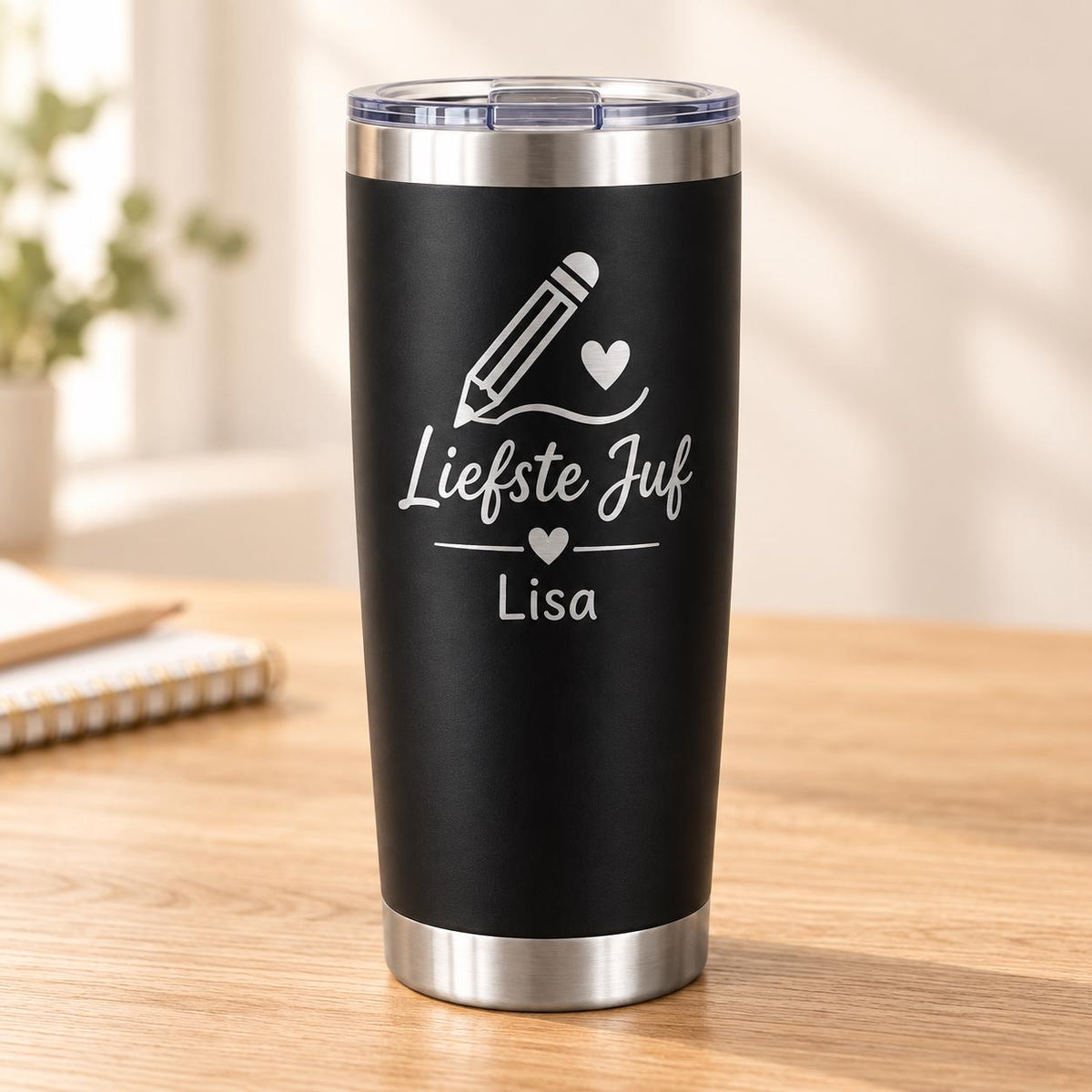 Zwarte thermosbeker voor juf of meester – 500 ml